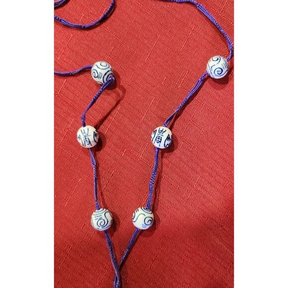 Dragon Pendant Necklace ~ Blue String w/ Blue & White Beads 19” - Picture 3 of 6